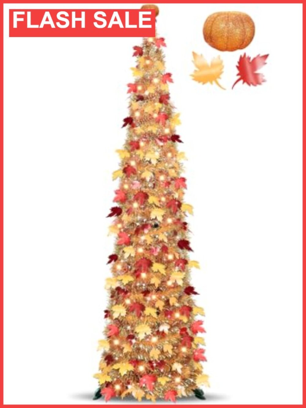 6FT Pop Up Fall Tinsel Tree with LED Lights Battery Operated Thanksgiving Decor